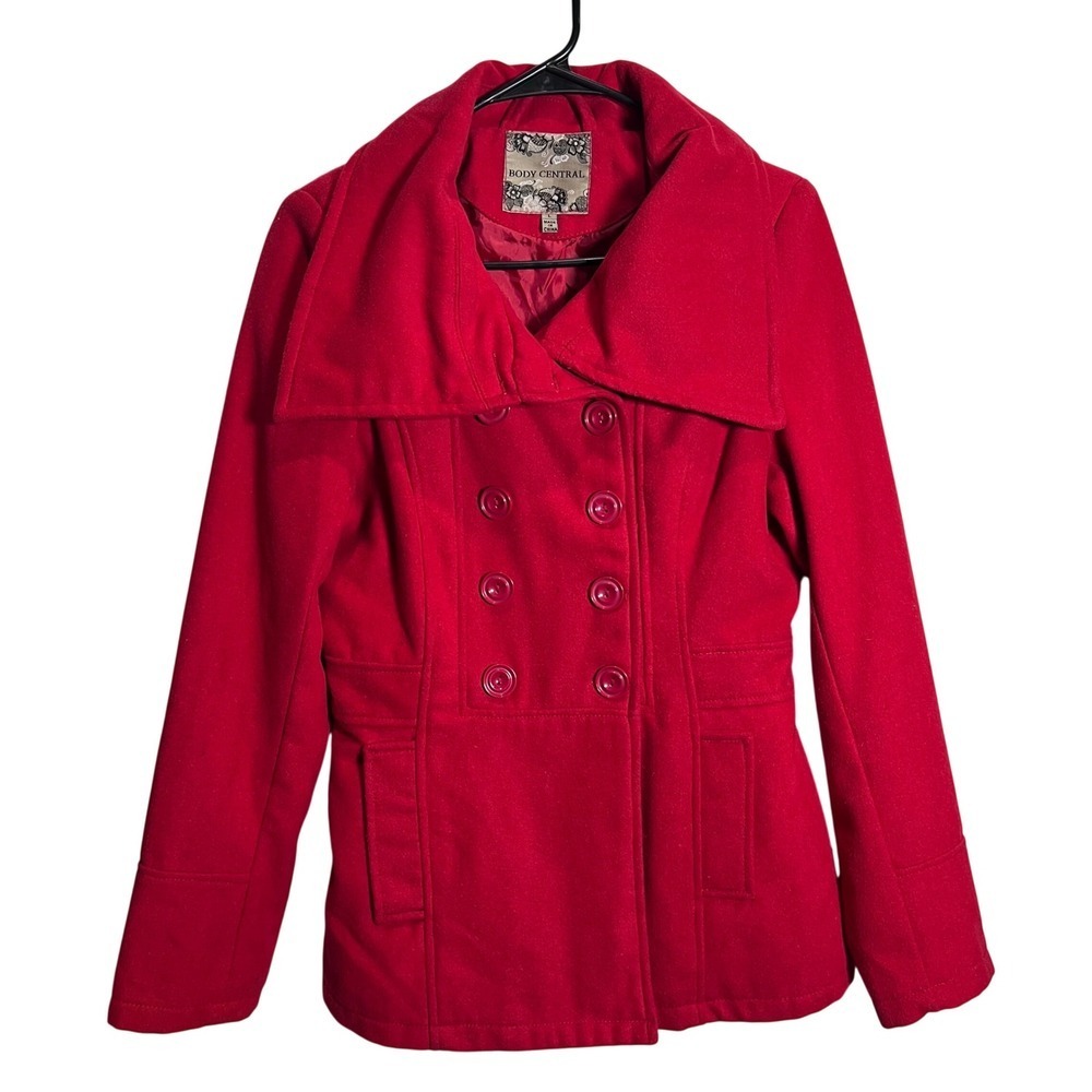 Body Central Large Red Double Breasted Pea Coat Women's Warm Winter Jacket